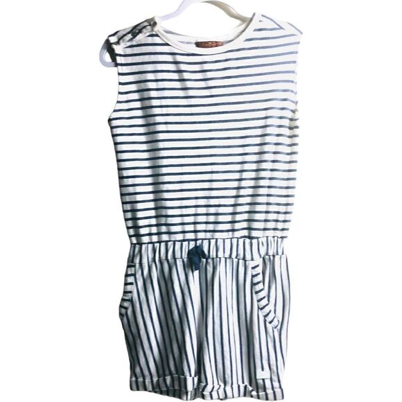 7 for All Mankind Striped Off White Navy Blue Short Romper - Picture 4 of 10